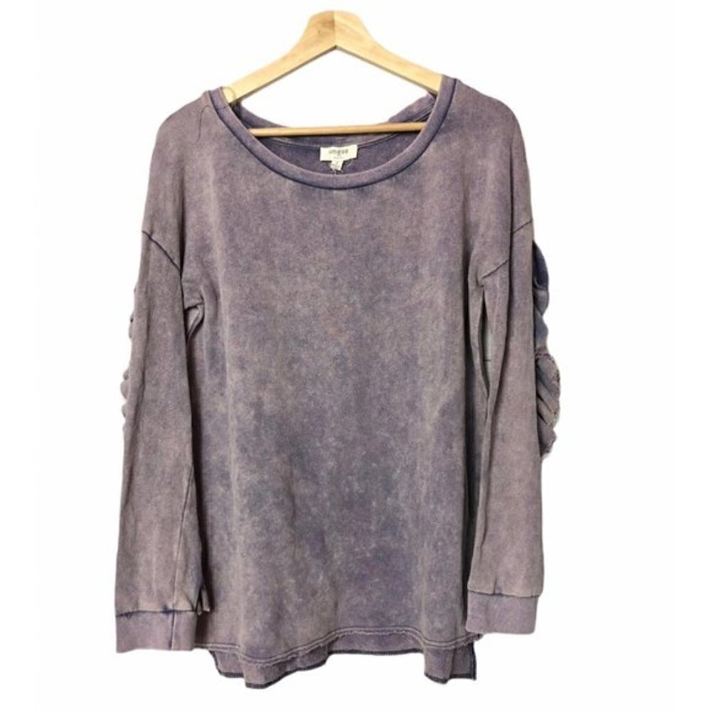 NEW Umgee Acid Wash Ruffle Sleeve Long Sleeve S